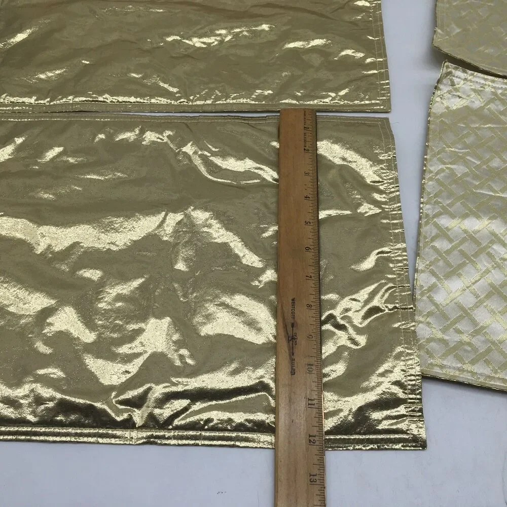 Set of Vintage 4 Shiny Gold Fabric  Placemats Reversible Geometric Pattern